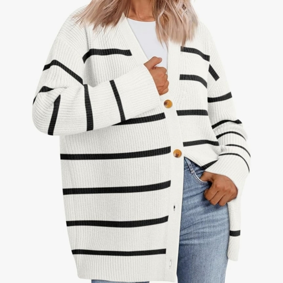 LILLUSORY Sweaters - Lillusory Womens Oversized White Black Striped Cardigan Sweater Size Medium